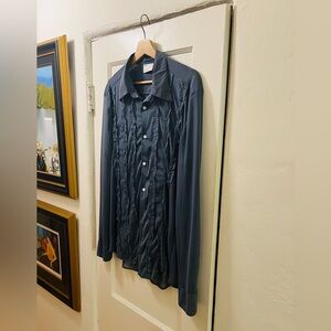 ASOS Sheer Blue Vintage Style Tuxedo Frill Dress Shirt Size XL